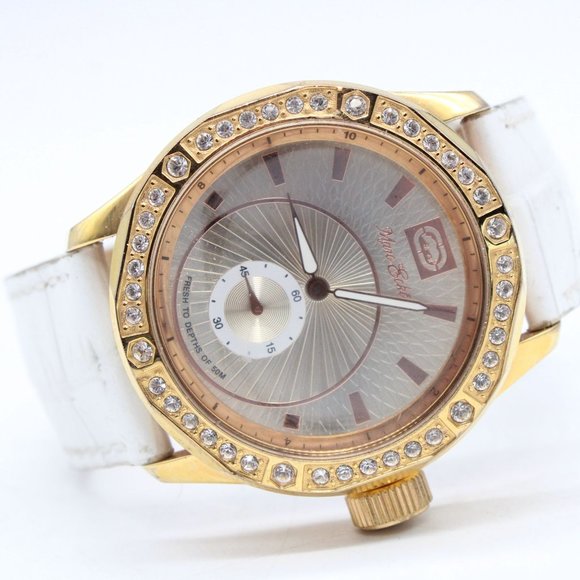 Vintage Marc Ecko Watch Unisex Gold Tone Steel Rhinestones Round Quartz Dial - Picture 5 of 8